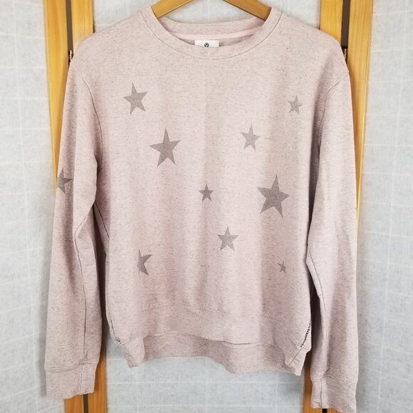 Sundry Anthropologie Pink Long Sleeve Star Print Relaxed Fit Pullover Top - Picture 1 of 9